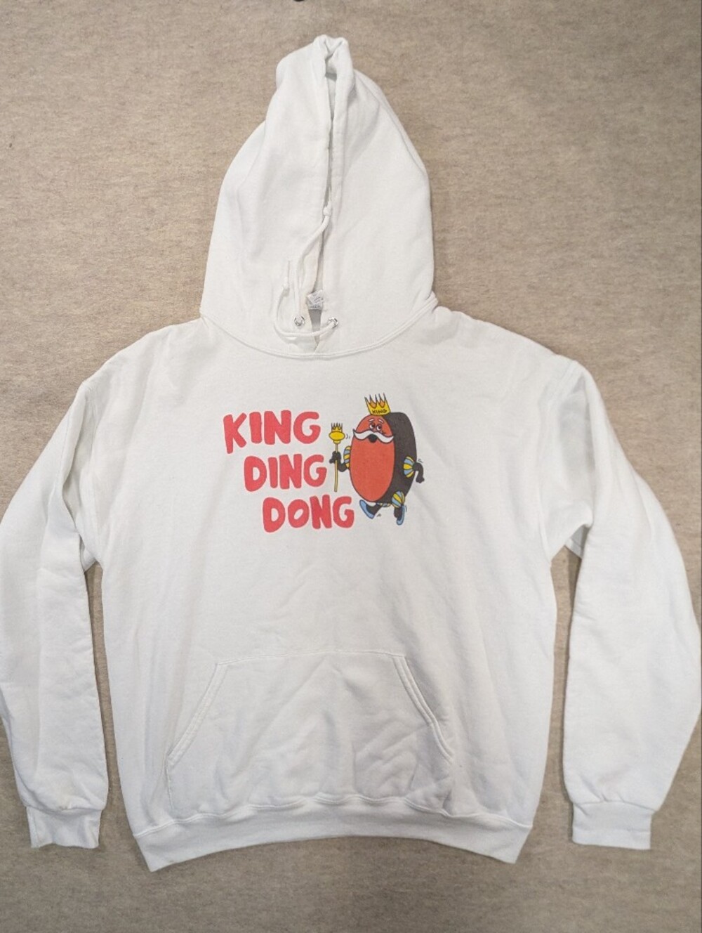 King Ding Dong White Hoodie Sweatshirt Humor Hostess Unisex Jerzees Large